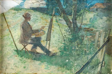 Künstler malt an einem Bach, 1886